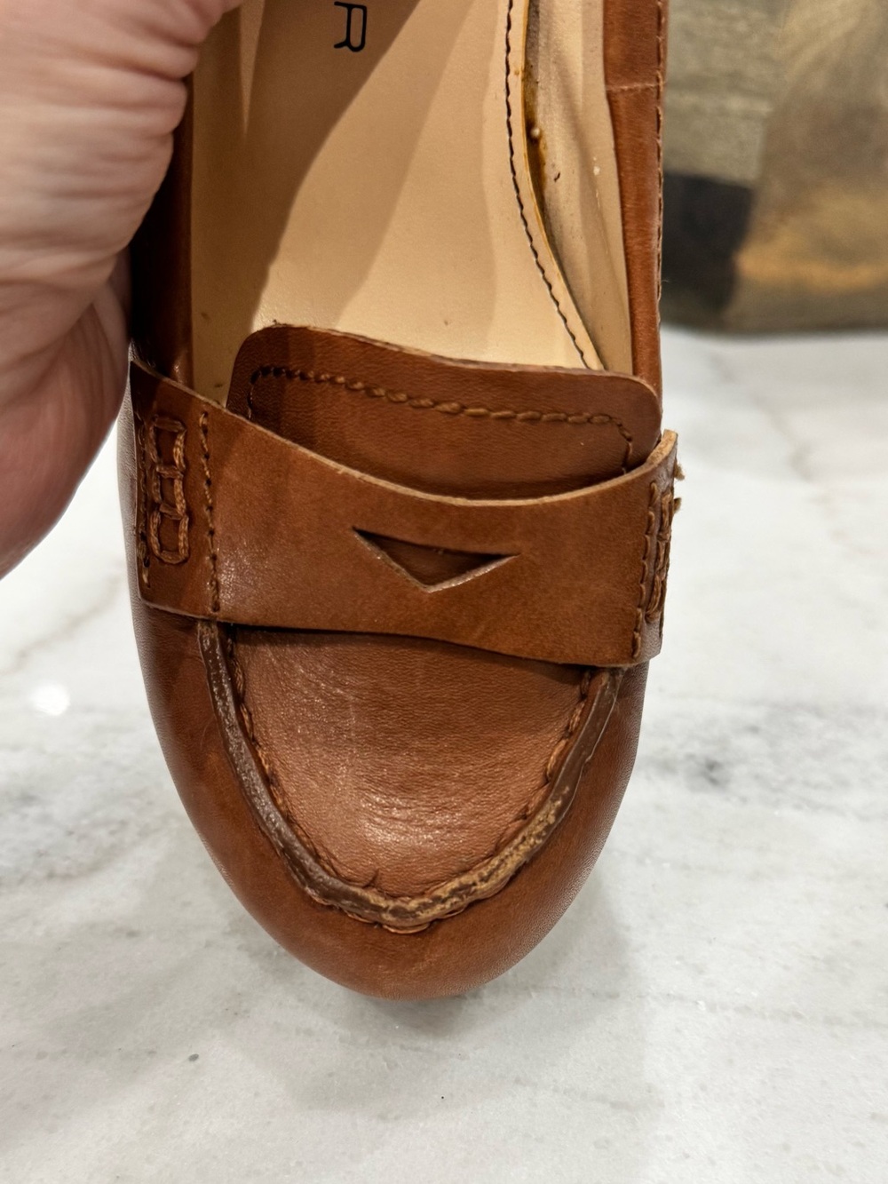 Marc Fisher Tan Leather Platform Penny Loafers 7M - Picture 11 of 13